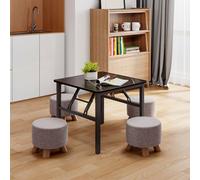 Living And Home Square Black Marble Texture Wooden Folding Table Dining Table With Metal Leg For Outdoor 60X60Cm