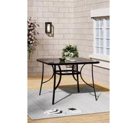 Living And Home Square Tempered Glass Metallic Garden Patio Table,glass Top Table With Parasol Hole For Balcony,105Cm*105Cm In Black Black One Size