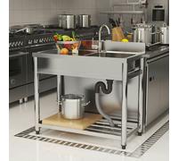 Living and Home Stainless Steel One Compartment Commercial Sink with Right Drainboard - Version B