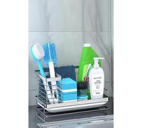 Living and Home Stainless Steel Sink Organizer with Drain Tray Sponge Rag Holder Kitchen Caddy Storage in Silver Living and Home Silver