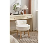 Living And Home Teddy Fleece Dressing Table Stool With Solid Wood Legs In White White