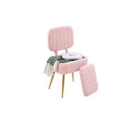Living And Home Teddy Fleece Vanity Chair With Storage & Folding Backrest In Pink Pink