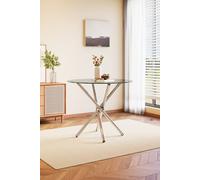Living And Home Tempered Glass Crossover Round Dining Table 88Cm Dia X 75Cm H In Clear Clear One Size