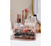 Living and Home Tiered Makeup Organizer Cosmetic Storage Case with Drawers - Pink