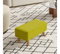 Living And Home Tofu-Shaped Green Linen Upholstered Footstool Footrest With Solid Wooden Legs W 570 X D 280 X H 257 mm