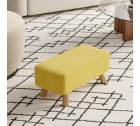Living And Home Tofu Shaped Yellow Linen Upholstered Footstool Footrest With Solid Wooden Legs W 570 X D 280 X H 257 mm