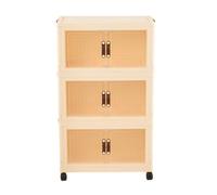 Living And Home Transparent Three-Tier Folding Household Storage Cabinet With Wheels, 57Cm W X 32Cm D X 94Cm H