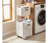 Living And Home Two-Tier, Gold-Rimmed, Small-Sized, Foldable Household Laundry Basket, 34.5Cm W X 26Cm D X 75Cm H