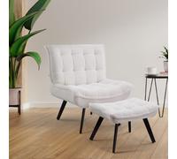 Living And Home Velvet Accent Chair With Footstool With Foldable Backrest For Living Reading Room, White