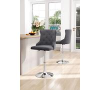 Living and Home Velvet Button Tufted Upholstered Adjustable Bar Stool with Chrome Base in Grey Living and Home Grey