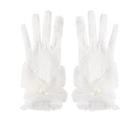 Living And Home Vintage-Inspired Elegant Delicate Short Floral Lace Gloves Decorated With Tulle Bow And Pearls White