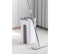 Living And Home Wet Dry Flat Mop Bucket Set Self-Cleaning Separation With Wringer Set 3Pcs Pads Floor Cleaning Tool In Grey Grey