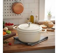 Living And Home White 2.75L Non-Stick Enameled Cast Aluminium Dutch Oven Pot With Lid, Induction And Gas Compatible
