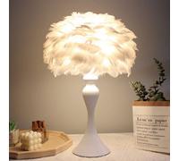 Living And Home White Accent Ceramic Feather Bedroom Bedside Table Lamp With Led Light 30Cm X 46Cm