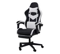 Living And Home White And Black Ergonomic High Back Gaming Chair With Massage Lumbar Support & Footrest