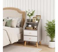 Living And Home White And Grey Dual-Drawer Bedside Table Nightstand, 36Cm (W)