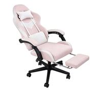 Living And Home White And Pink Ergonomic High Back Gaming Chair With Massage Lumbar Support & Footrest