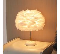 Living And Home White Ceramic Feather Bedroom Bedside Table Lamp With Led Light 30Cm X 37Cm