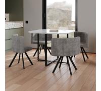 Living And Home White Dining Table Set With 4 Grey And Green Chenille Upholstered Dining Chairs
