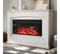 Living And Home White Electric Fire Suite Black Fireplace Heater With White Wooden Surround Set Overall Size 48 Inch