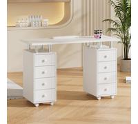 Living And Home White Mobile 8-Drawer Manicure Table With Lockable Castors, 119.5Cm W X 45Cm D X 78.5Cm H