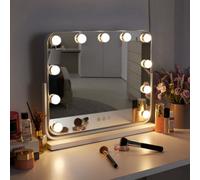 Living And Home White Rectangle Frameless Hollywood Makeup Vanity Mirror With 11 Led Bulbs Dimmable, Touch Control, 50X40Cm