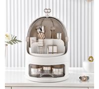 Living And Home White Rotating Music Box Design Makeup Organizer With Sliding Doors And Drawer