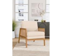 Living and Home White Teddy Fur Rattan Armrest Sofa Cushioned Armchair - White