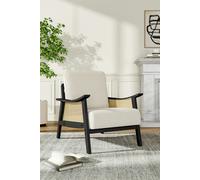 Living and Home White Teddy Fur Rattan Armrest Sofa Cushioned Armchair with Dark Leg - White