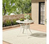 Living And Home White Vintage Round Cast Aluminum Outdoor Bistro Dining Table With Umbrella Hole 90 Cm