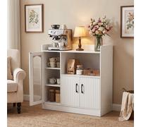Living And Home White Wooden Sideboard Storage Cabinet With Microwave Counter