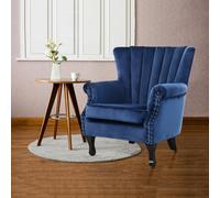 Living and Home WineRed/Blue Velvet Wingback Chair Upholstered Armchair - RoyalBlue