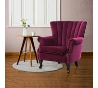 Living and Home WineRed/Blue Velvet Wingback Chair Upholstered Armchair - WineRed
