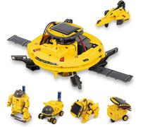 Living And Home Yellow 6-In-1 Diy Solar Robot Kit Dual Solar & Battery Power Space Building Toy