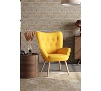 Living And Home Yellow Tufted Button Linen Accent Chair With Wooden Legs Yellow