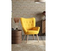Living and Home Yellow Tufted Button Linen Accent Chair with Wooden Legs - Yellow