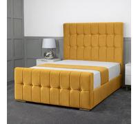 Living Comfort Bedz Belmont Plush Velvet Upholstered Bed Slatted Base - 48 Inch Headboard in Mustard | Size: King Living Comfort Bedz Mustard King