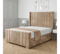 Living Comfort Bedz Cambridge Wingback Upholstered Bed Slatted Base with 48-Inch Headboard in Beige | Size: Super King Living Comfort Bedz Beige Super King