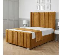 Living Comfort Bedz Cambridge Wingback Upholstered Bed Slatted Base with 48-Inch Headboard in Mustard | Size: Small Double Living Comfort Bedz Mustard Small Double