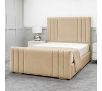 Living Comfort Bedz Canberra Upholstered Gas Lift Storage Bed with 48 Inch Headboard in Beige | Size: Small Double Living Comfort Bedz Beige Small Double