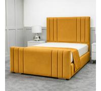 Living Comfort Bedz Canberra Upholstered Gas Lift Storage Bed with 48 Inch Headboard in Mustard | Size: Small Double Living Comfort Bedz Mustard Small Double