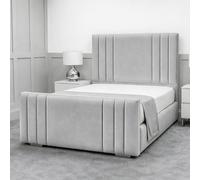 Living Comfort Bedz Canberra Upholstered Gas Lift Storage Bed with 48 Inch Headboard in Silver | Size: Small Double Living Comfort Bedz Silver Small Double