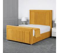 Living Comfort Bedz Celeste Upholstered Gas Lift Storage Bed with 48 Inch Headboard in Mustard | Size: Double Living Comfort Bedz Mustard Double