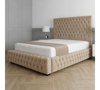 Living Comfort Bedz Countess Plush Velvet Upholstered Bed Slatted Base - 48Inch Headboard in Beige | Size: King Living Comfort Bedz Beige King