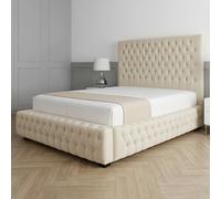 Living Comfort Bedz Countess Plush Velvet Upholstered Bed Slatted Base - 48Inch Headboard in Cream | Size: Super King Living Comfort Bedz Cream Super King