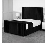 Living Comfort Bedz Emilia Plush Velvet Upholstered Bed Slatted Base with 48Inch Headboard in Black | Size: King Living Comfort Bedz Black King