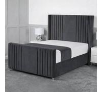 Living Comfort Bedz Emilia Plush Velvet Upholstered Bed Slatted Base with 48Inch Headboard in Charcoal | Size: King Living Comfort Bedz Charcoal King