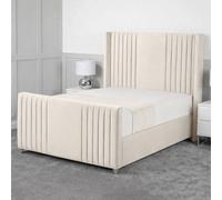 Living Comfort Bedz Emilia Plush Velvet Upholstered Bed Slatted Base with 48Inch Headboard in Cream | Size: King Living Comfort Bedz Cream King