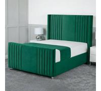Living Comfort Bedz Emilia Plush Velvet Upholstered Bed Slatted Base with 48Inch Headboard in Green | Size: Super King Living Comfort Bedz Green Super King