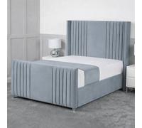 Living Comfort Bedz Emilia Plush Velvet Upholstered Bed Slatted Base with 48Inch Headboard in Light Blue | Size: Super King Living Comfort Bedz Light Blue Super King